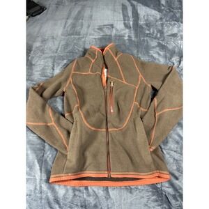 Burton AK Womens Fleece Jacket Brown Orange Full Zip Mock Neck‎ XS